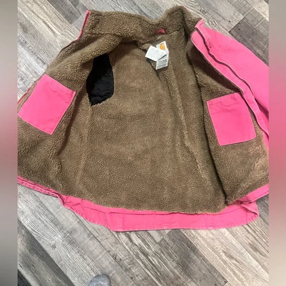 Vintage Carhartt Pink Canyon Sandstorm Sherpa Lined Chore Coat L - Picture 3 of 6